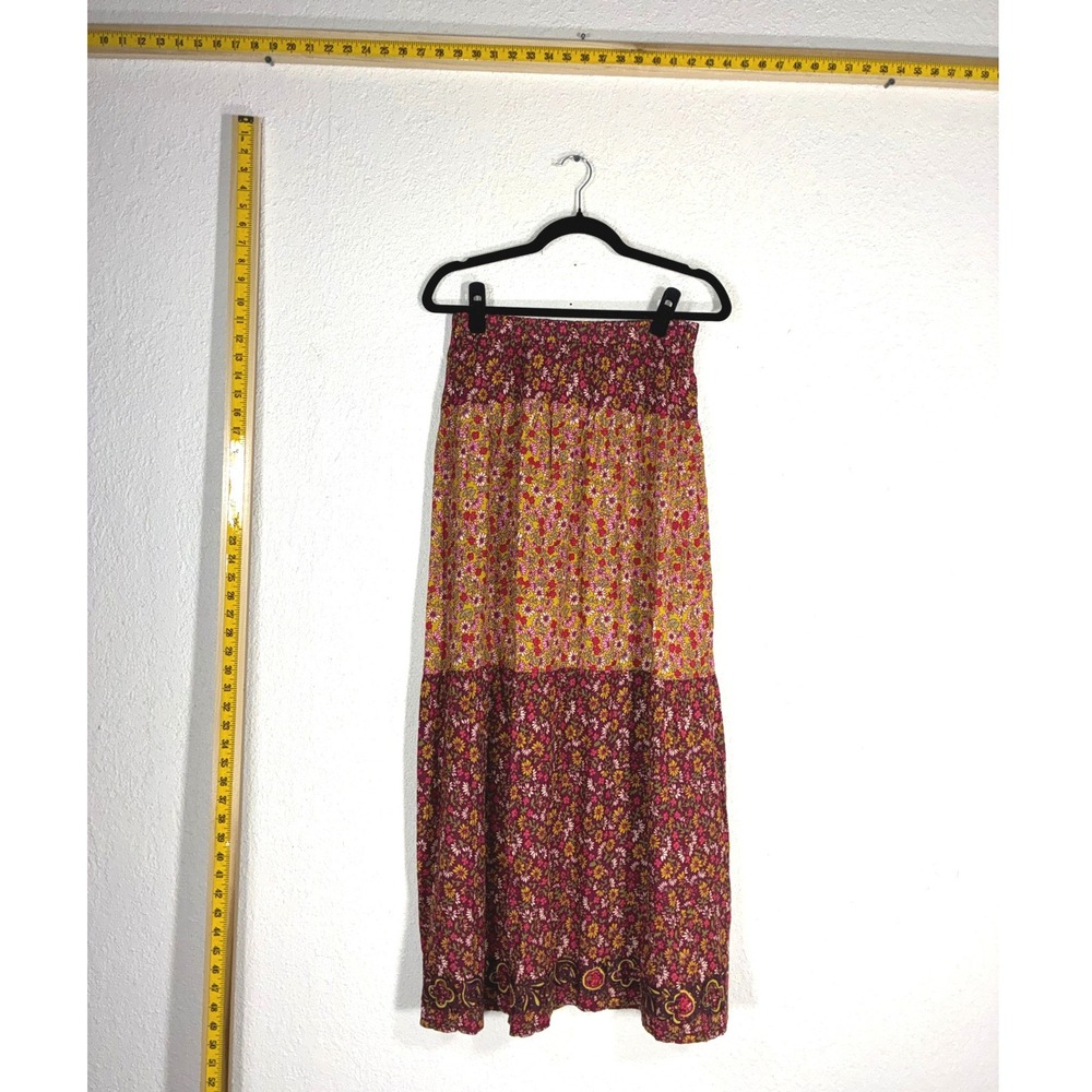 Natural Life Floral Tiered Maxi Skirt Medium Boho Smocked Waist SKRT000825 NEW
